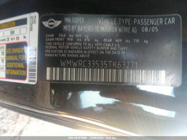 2005 MINI COOPER WMWRC33535TK63271 Photo 8
