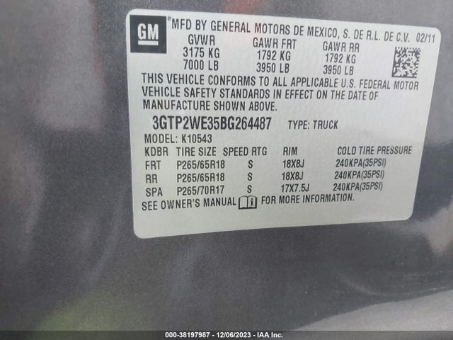 2011 GMC SIERRA 1500 SLT VIN: 3GTP2WE35BG264487