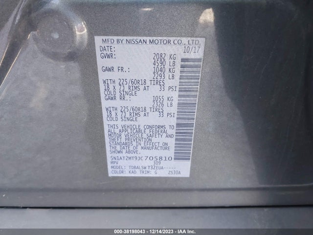 2018 NISSAN ROGUE SL VIN: 5N1AT2MT9JC705810