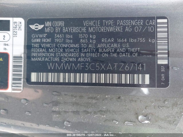 2010 MINI COOPER WMWMF3C5XATZ67141 Photo 8