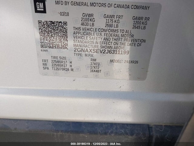Chevrolet EQUINOX LT 2018 2GNAXSEV2J6311199 Image 9