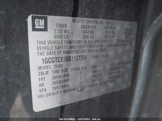 Chevrolet Colorado Lt 2016 1GCGTCE30G1127751 Image 9