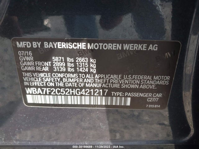 2017 BMW ALPINA B7 XDRIVE VIN: WBA7F2C52HG421217
