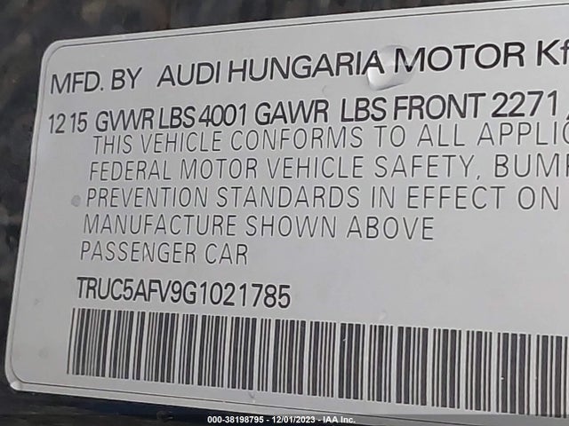 Audi Tt 2.0t 2016 TRUC5AFV9G1021785 Image 9