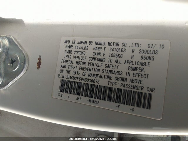 2010 ACURA TSX 2.4 A5/TECH PKG VIN: JH4CU2F69AC036678