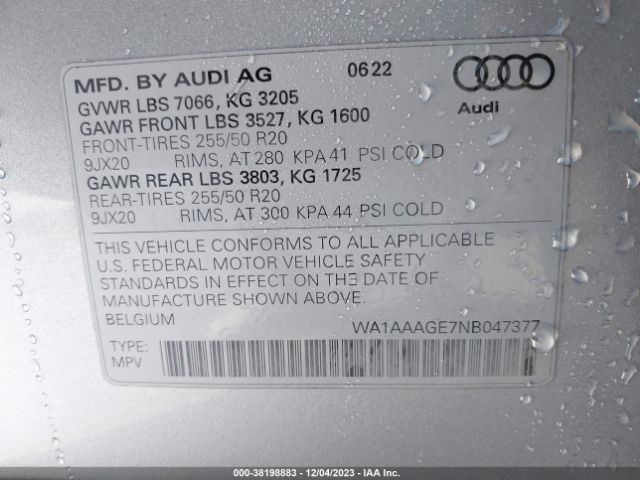 WA1AAAGE7NB047377 Audi E-tron Premium Quattro