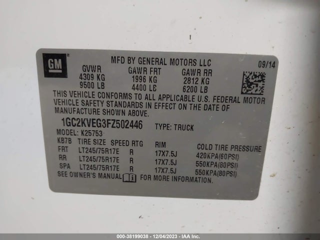 Chevrolet Silverado 2500hd Lt 2015 1GC2KVEG3FZ502446 Image 9