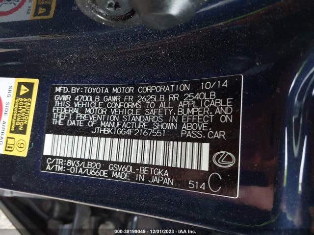 2015 LEXUS ES 350 VIN: JTHBK1GG4F2167551