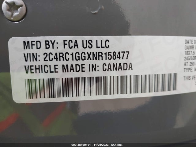 2022 CHRYSLER PACIFICA LIMITED VIN: 2C4RC1GGXNR158477