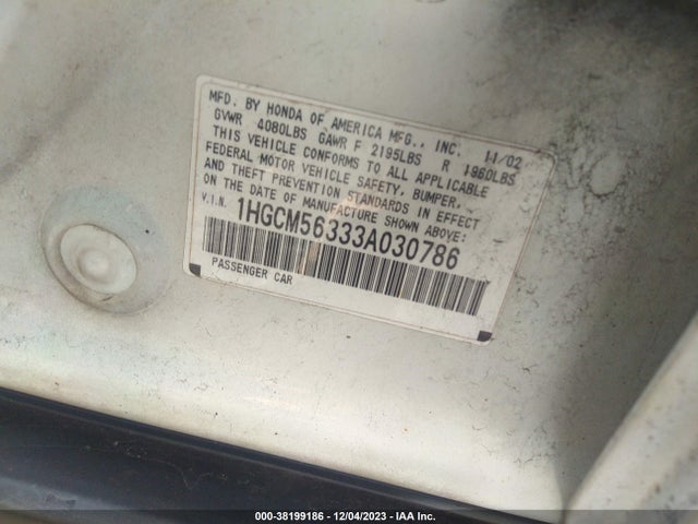 2003 HONDA ACCORD 2.4 LX VIN: 1HGCM56333A030786