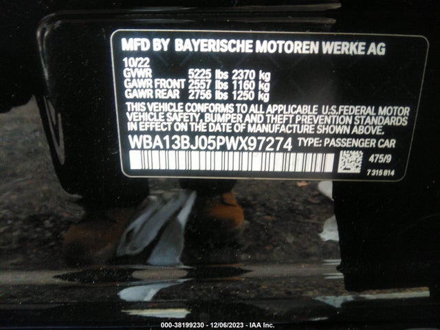 2023 BMW 530I XDRIVE VIN: WBA13BJ05PWX97274