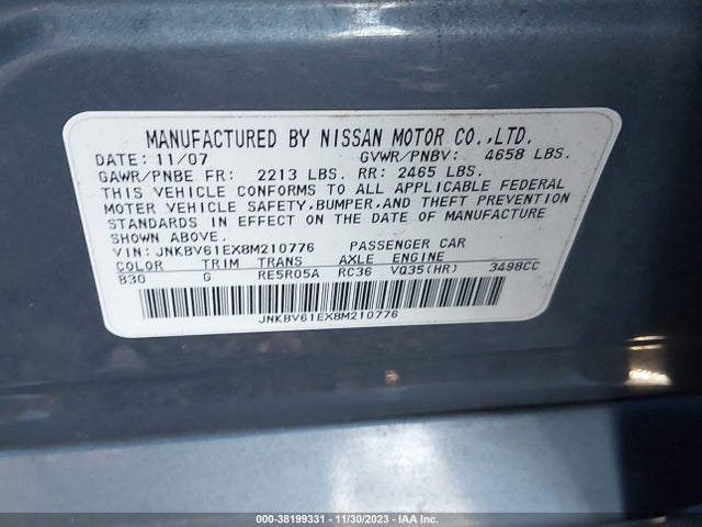 2008 INFINITI G35 JNKBV61EX8M210776 Photo 8