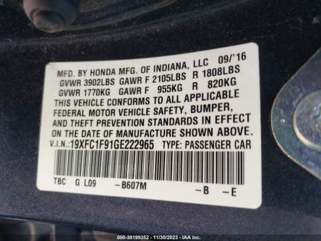 19XFC1F91GE222965 Honda Civic Touring