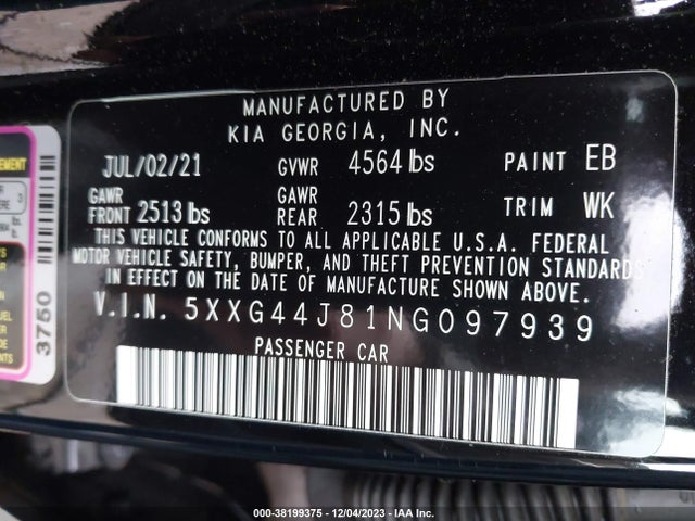 KIA K5 Gt 2022 5XXG44J81NG097939 Image 9