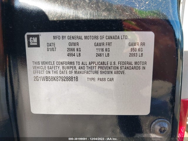 2007 CHEVROLET IMPALA LS VIN: 2G1WB58K879288818