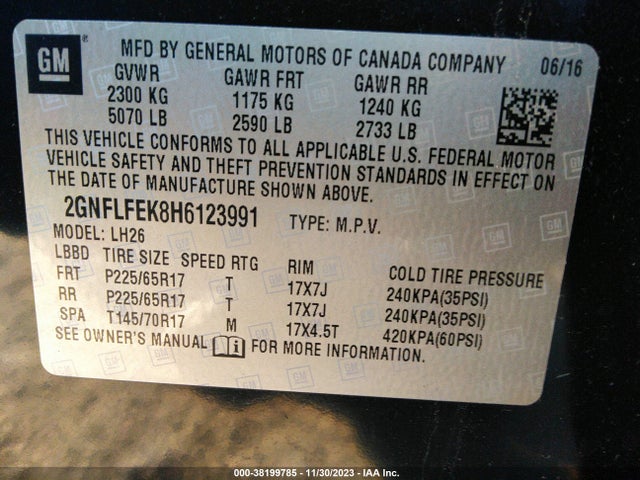2GNFLFEK8H6123991 Chevrolet EQUINOX LT