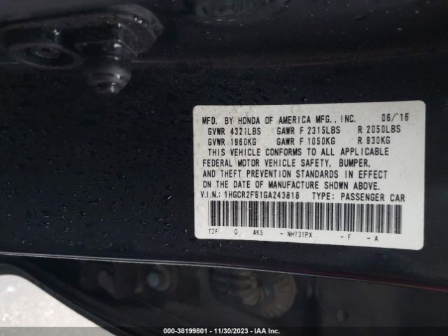 1HGCR2F81GA243818 Honda Accord Ex-l