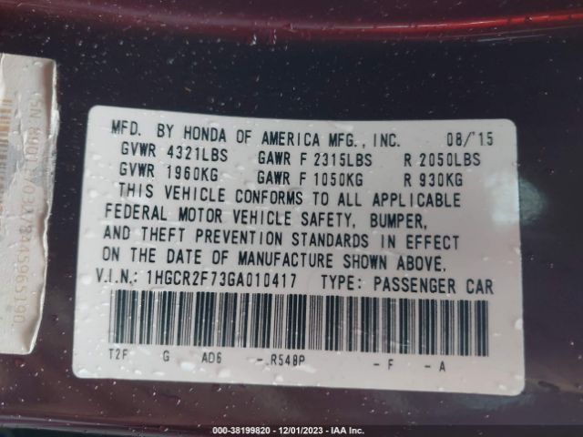 1HGCR2F73GA010417 Honda ACCORD EX