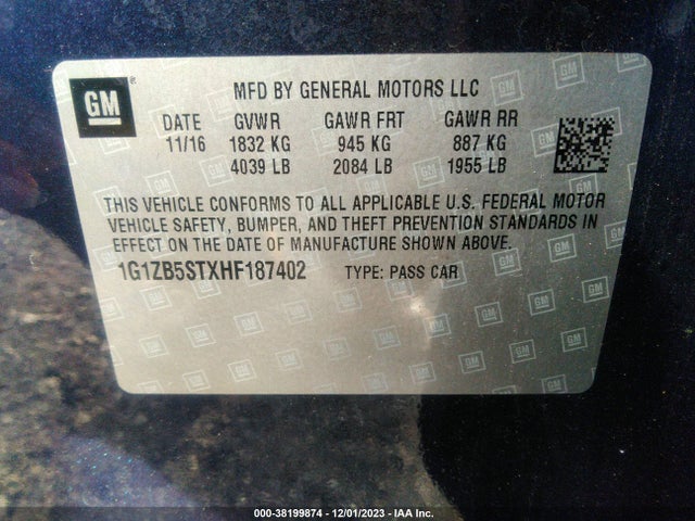 Chevrolet MALIBU LS 2017 1G1ZB5STXHF187402 Image 9