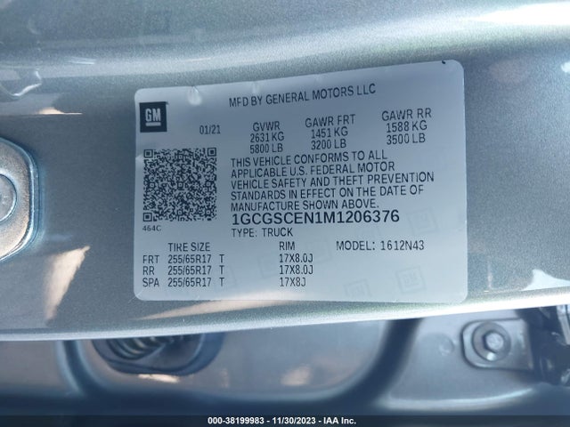 2021 CHEVROLET COLORADO 2WD SHORT BOX LT VIN: 1GCGSCEN1M1206376