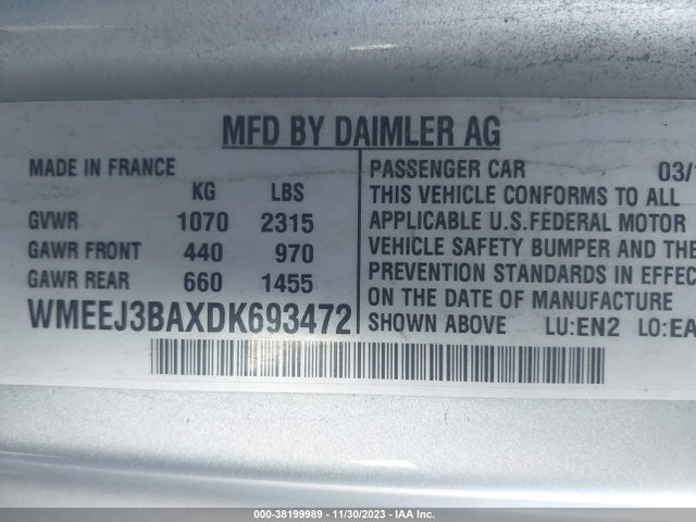 2013 SMART FORTWO PASSION/PURE VIN: WMEEJ3BAXDK693472