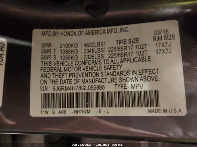 Honda Cr-v Ex-l 2016 5J6RM4H78GL059885 Image 9