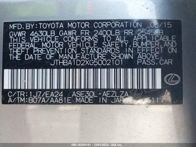 JTHBA1D2XG5002101 Lexus IS 200T