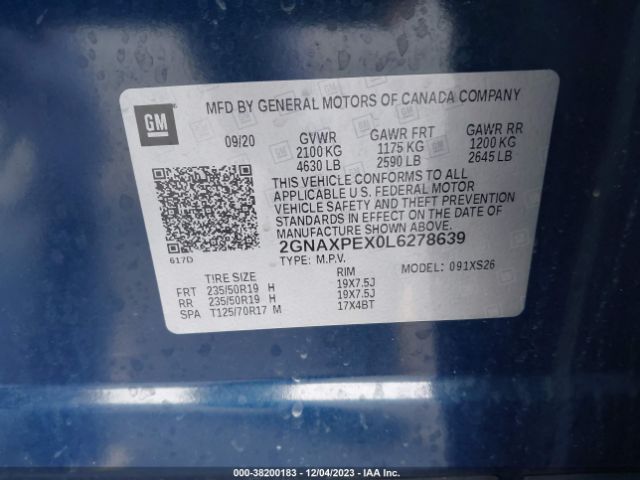 2GNAXPEX0L6278639 Chevrolet Equinox Fwd Premier 2.0l Turbo
