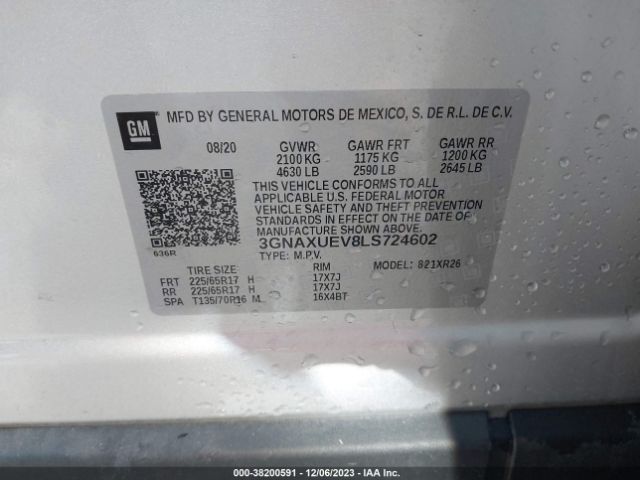 2020 CHEVROLET EQUINOX 3GNAXUEV8LS724602 Photo 8