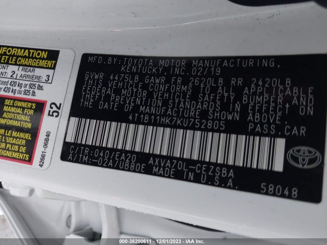 Toyota CAMRY SE 2019 4T1B11HK7KU752805 Image 9