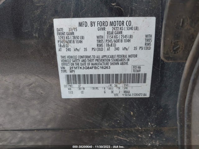 2015 FORD EDGE SE VIN: 2FMTK3G84FBC16263