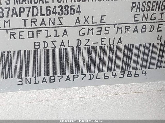 2013 NISSAN SENTRA SV VIN: 3N1AB7AP7DL643864
