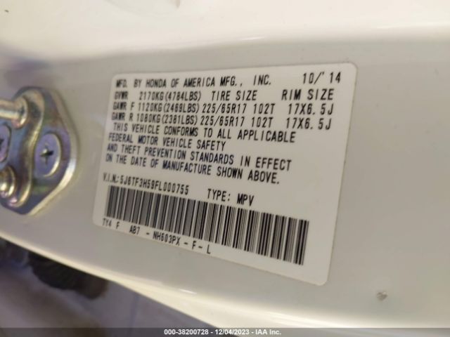 5J6TF3H59FL000755 Honda Crosstour Ex-l