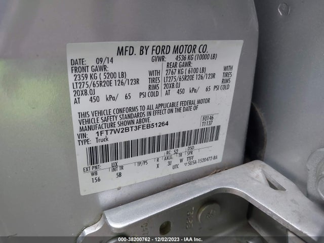 2015 FORD F-250 LARIAT VIN: 1FT7W2BT3FEB51264