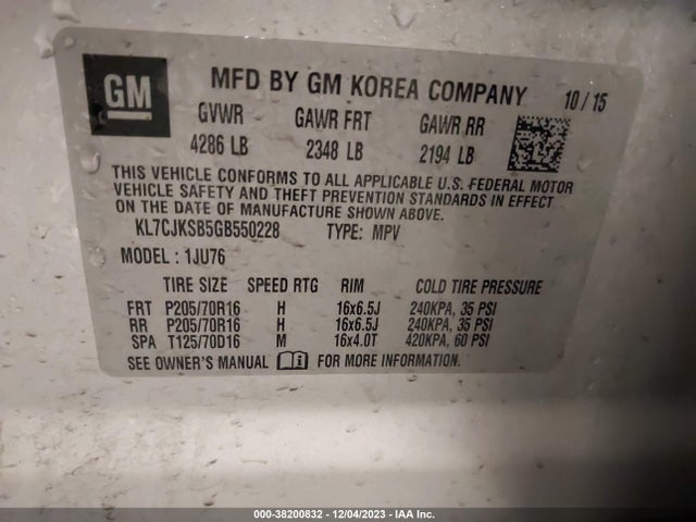 Chevrolet Trax 1ls 2016 KL7CJKSB5GB550228 Image 9