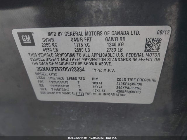 2013 CHEVROLET EQUINOX 2LT VIN: 2GNALPEK2D6123334