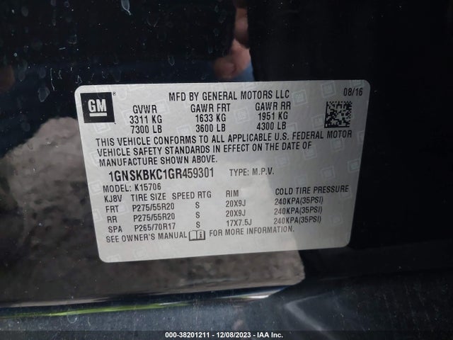 Chevrolet Tahoe Lt 2016 1GNSKBKC1GR459301 Image 9