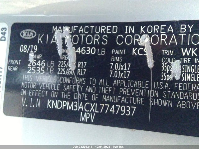 2020 KIA SPORTAGE LX VIN: KNDPM3ACXL7747937