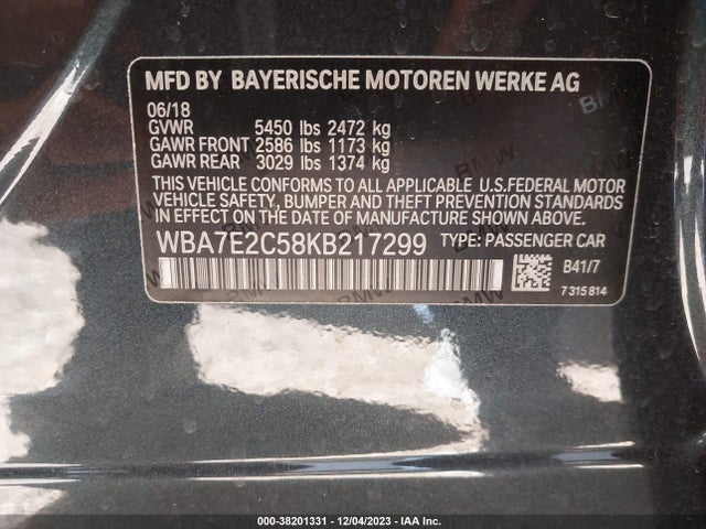 38201331 :رقم المزاد ، WBA7E2C58KB217299 vin ، 2019 Bmw 740i مزاد بيع