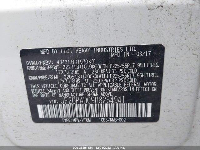 2017 SUBARU CROSSTREK 2.0I PREMIUM VIN: JF2GPADC9H8254941