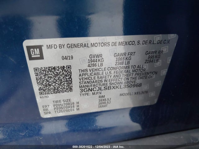 Chevrolet Trax Lt 2019 3GNCJLSBXKL350968 Image 9