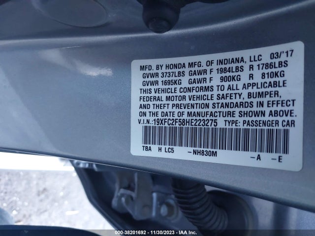 Honda Civic Lx 2017 19XFC2F58HE223275 Image 9