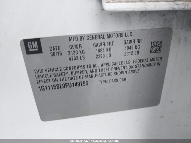 Chevrolet IMPALA 1LT 2015 1G1115SL9FU149796 Image 9
