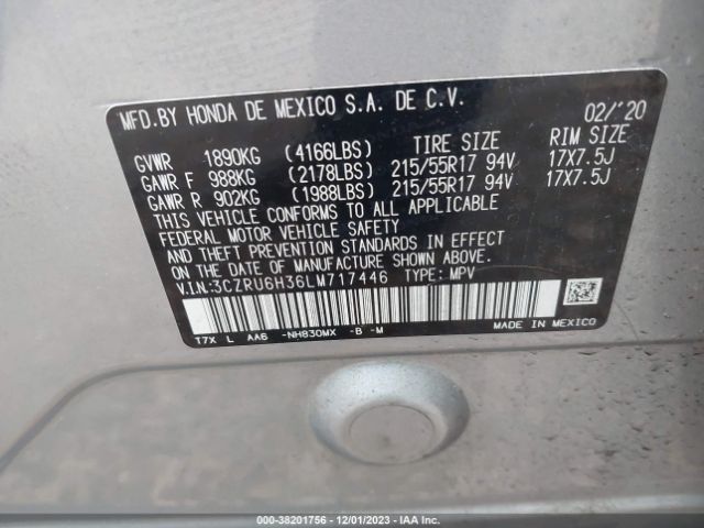 3CZRU6H36LM717446 Honda Hr-v Awd Lx