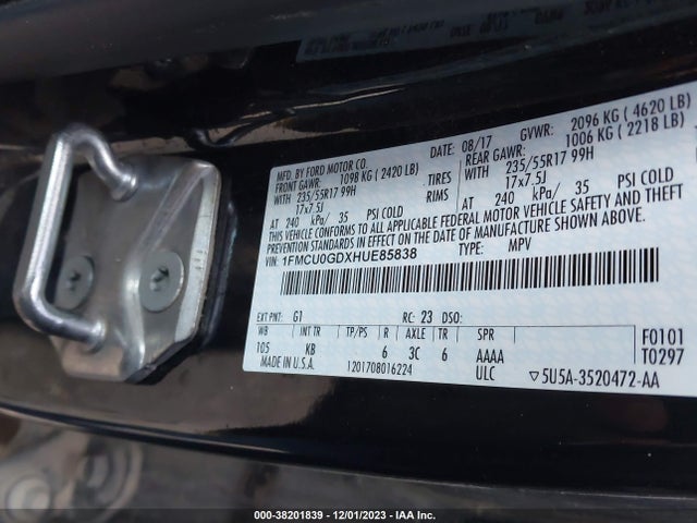 1FMCU0GDXHUE85838 Ford ESCAPE SE