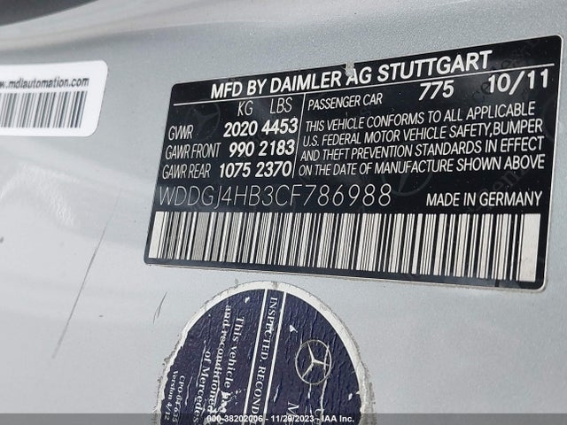 2012 MERCEDES-BENZ C 250 VIN: WDDGJ4HB3CF786988