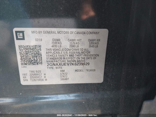 Chevrolet EQUINOX LT 2019 2GNAXUEV7K6239929 Image 9