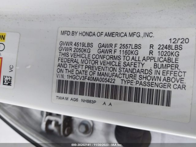 1HGCV3F40MA005422 Honda Accord Hybrid Ex