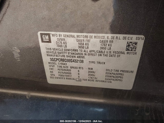 2014 CHEVROLET SILVERADO 1500 1LT VIN: 3GCPCREC6EG432138
