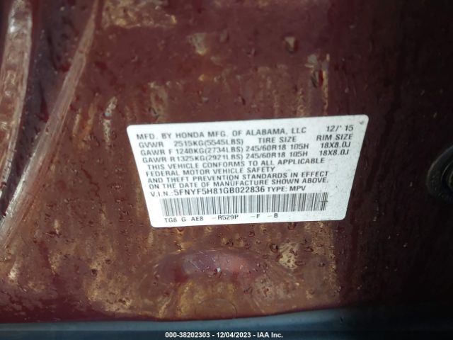 5FNYF5H81GB022836 Honda Pilot Ex-l